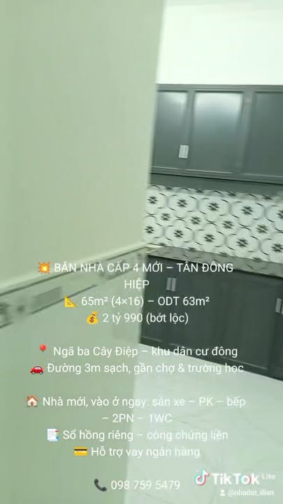 Nhà cấp 4 Tân Đông Hiệp 65m² giá 2.99 tỷ - Nhà mới vào ở ngay!