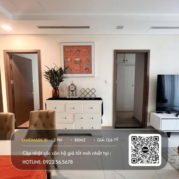 Căn hộ 2PN Landmark 81, Bình Thạnh, 80m² giá 13.6 tỷ - Thiết kế sang trọng, view panorama!