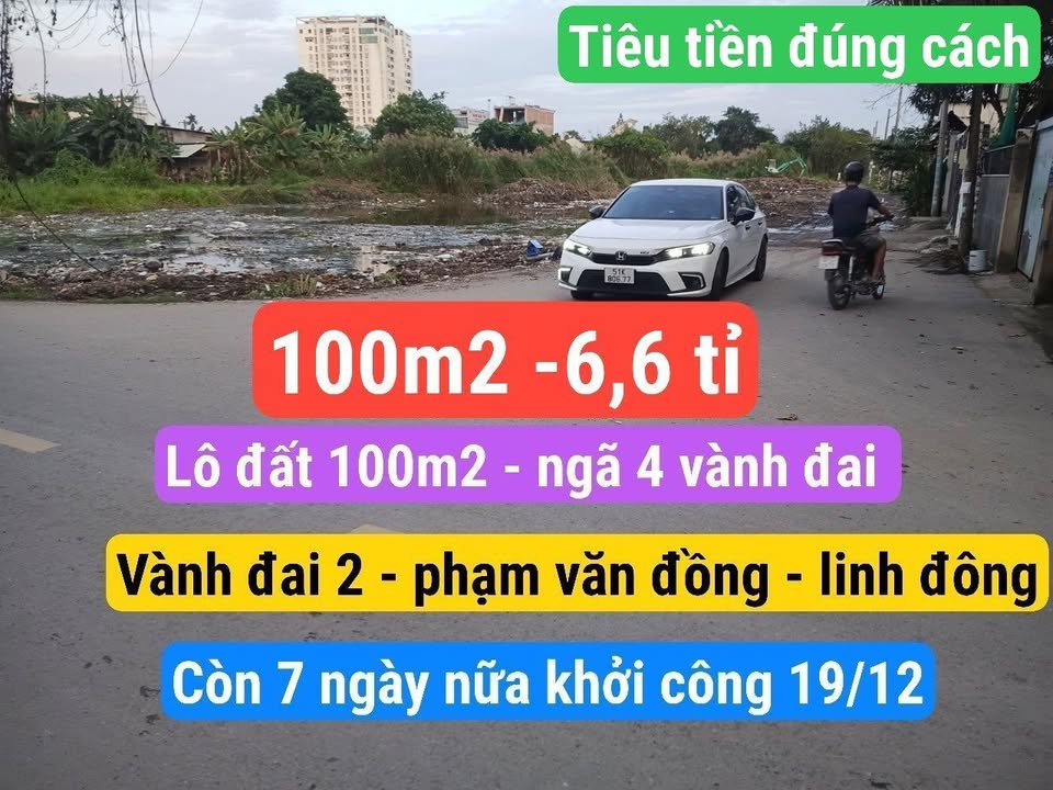 Bán đất Phạm Văn Đồng, Linh Đông 100m² giá 6.6 tỷ - Mặt tiền góc ngã tư đẹp!