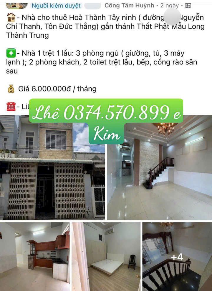 Nhà cho thuê đường Nguyễn Chí Thanh Tây Ninh 6 triệu/tháng - Đầy đủ tiện nghi