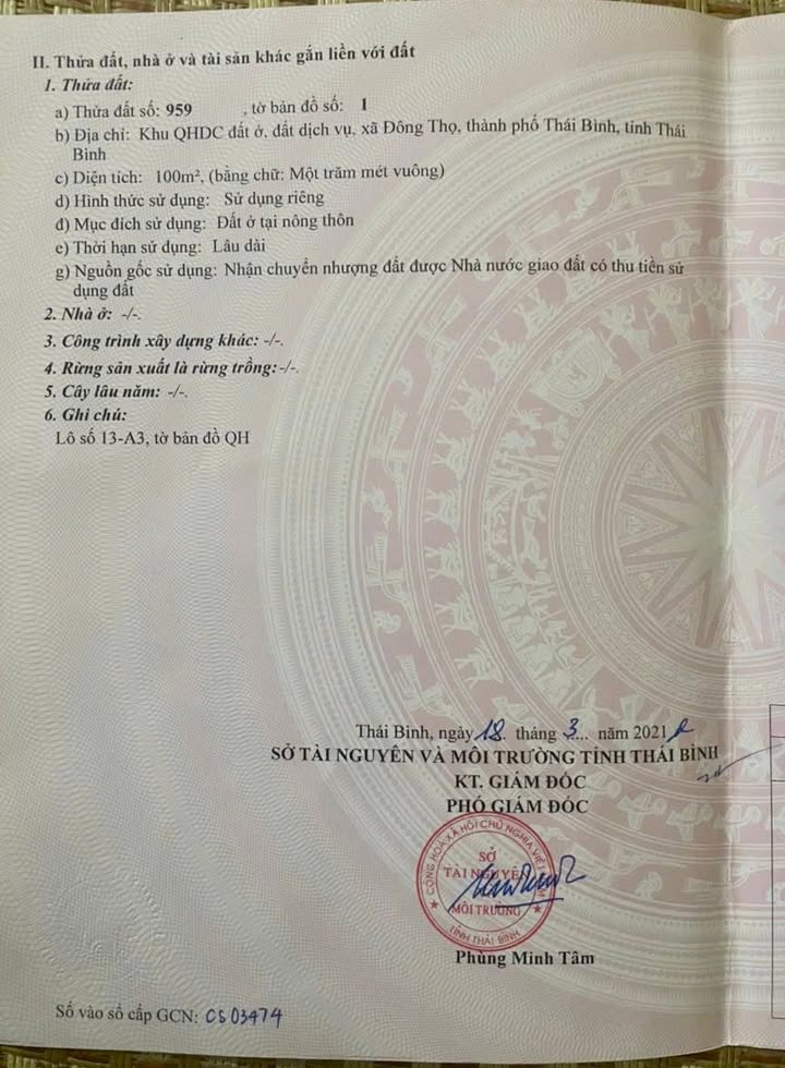 Đất nền đẹp 2 mặt tiền xã Đông Thọ, Thái Bình 100m² - Hướng Nam mát mẻ, giá đầu tư hấp dẫn!