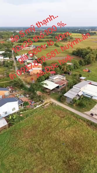 Đất thổ cư 250m² tại Mỹ Thạnh Bắc, Đức Huệ chỉ 580 triệu - Sổ hồng riêng giao ngay!