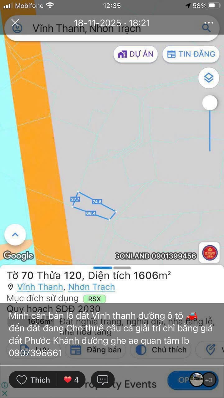 Đất nền Vĩnh Thanh Nhơn Trạch 1606m² giá 1.5 tỷ - Sổ đỏ chính chủ!