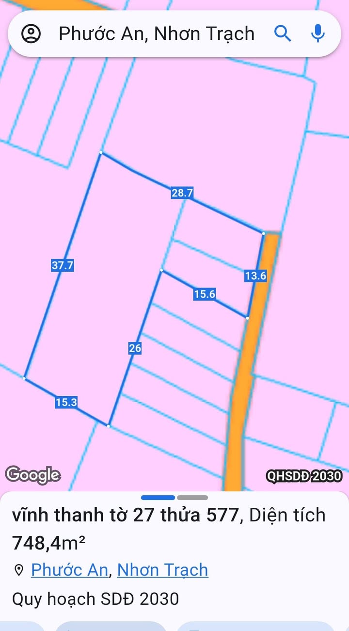 Đất nền Vĩnh Thanh, Nhơn Trạch 748m² giá 5.237 tỷ - Sổ đỏ chính chủ, thổ cư 500m²