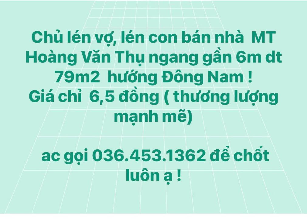 Nhà mặt tiền Hoàng Văn Thụ, Quy Nhơn 79m² giá 6.5 tỷ - Hướng Đông, thương lượng tốt!