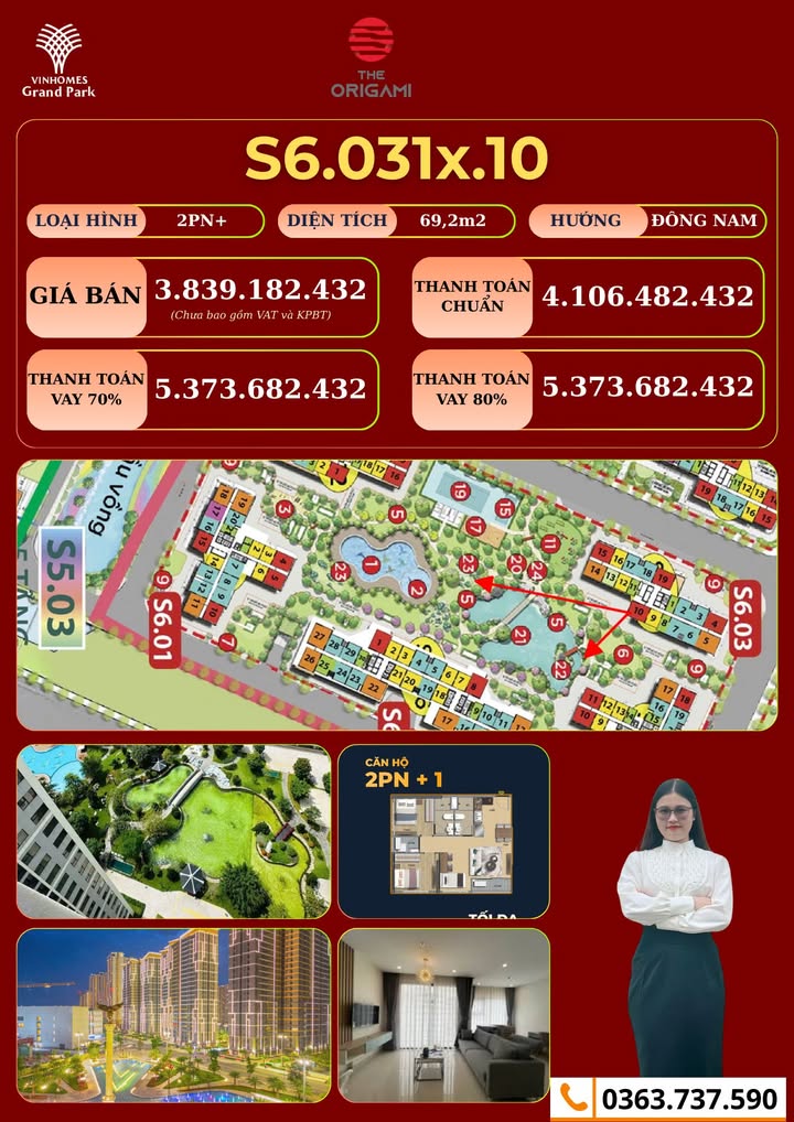 Căn hộ 2PN tại The Origami, Thủ Đức 69.2m² giá 3.839 tỷ - Thanh toán linh hoạt 180 ngày!