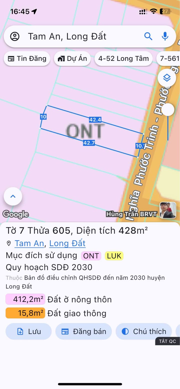 Đất nền Phước Trinh, Tam Phước, 420m² giá 2.35 tỷ - Đầu tư sinh lời tốt!