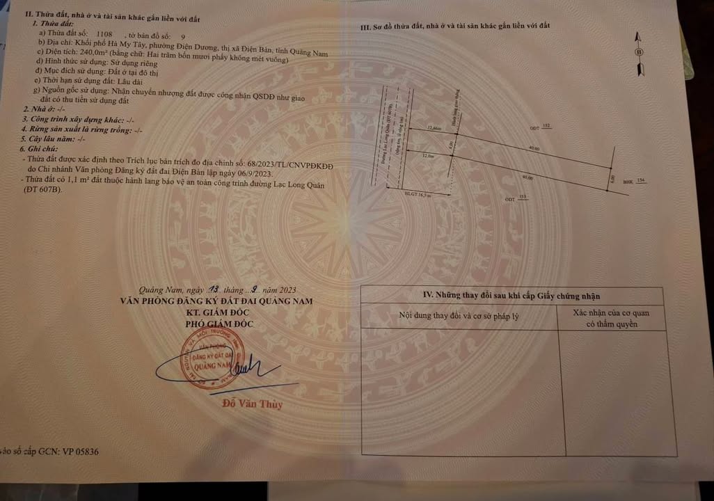 Đất mặt tiền Điện Dương 240m² giá 5 tỷ - Đầu tư sinh lời ngay!