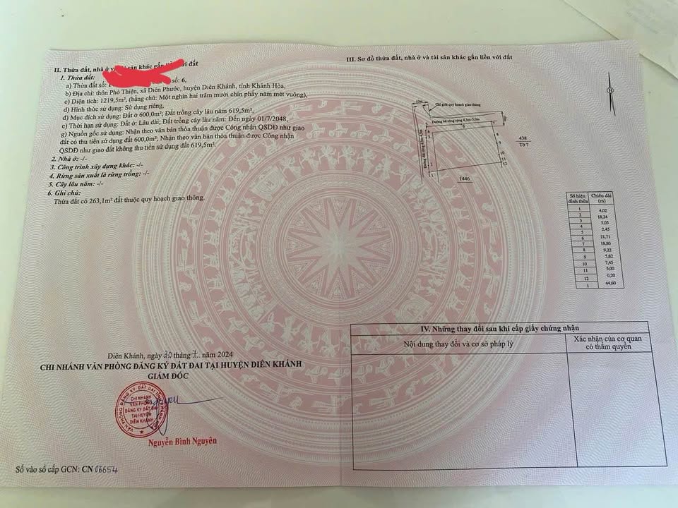 Đất nền lô góc Diên Phước, Diên Khánh 1.219,5 m² - Tiềm năng đầu tư lớn!