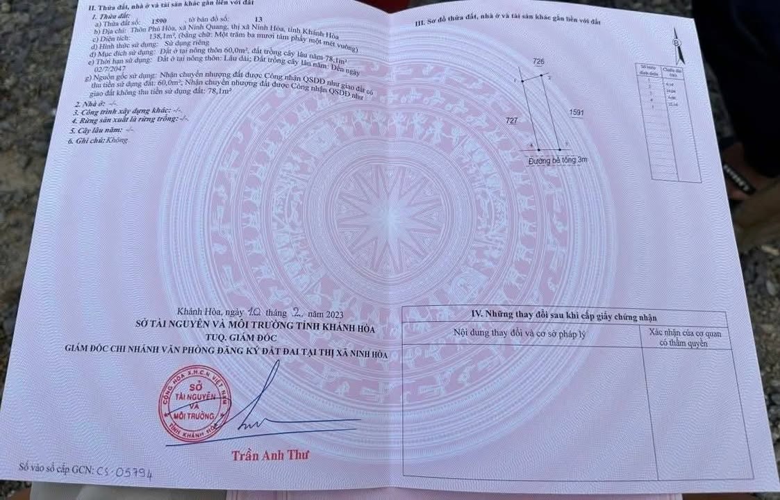 Đất thổ cư Ninh Quang Ninh Hòa 144m² giá 650 triệu - Đường bê tông rộng rãi!