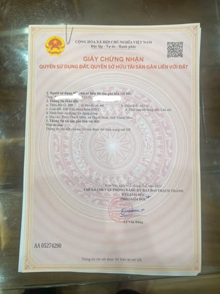 Đất nền xã Thạch Cẩm 443m² giá 1.5 tỷ - Cơ hội đầu tư sinh lời!