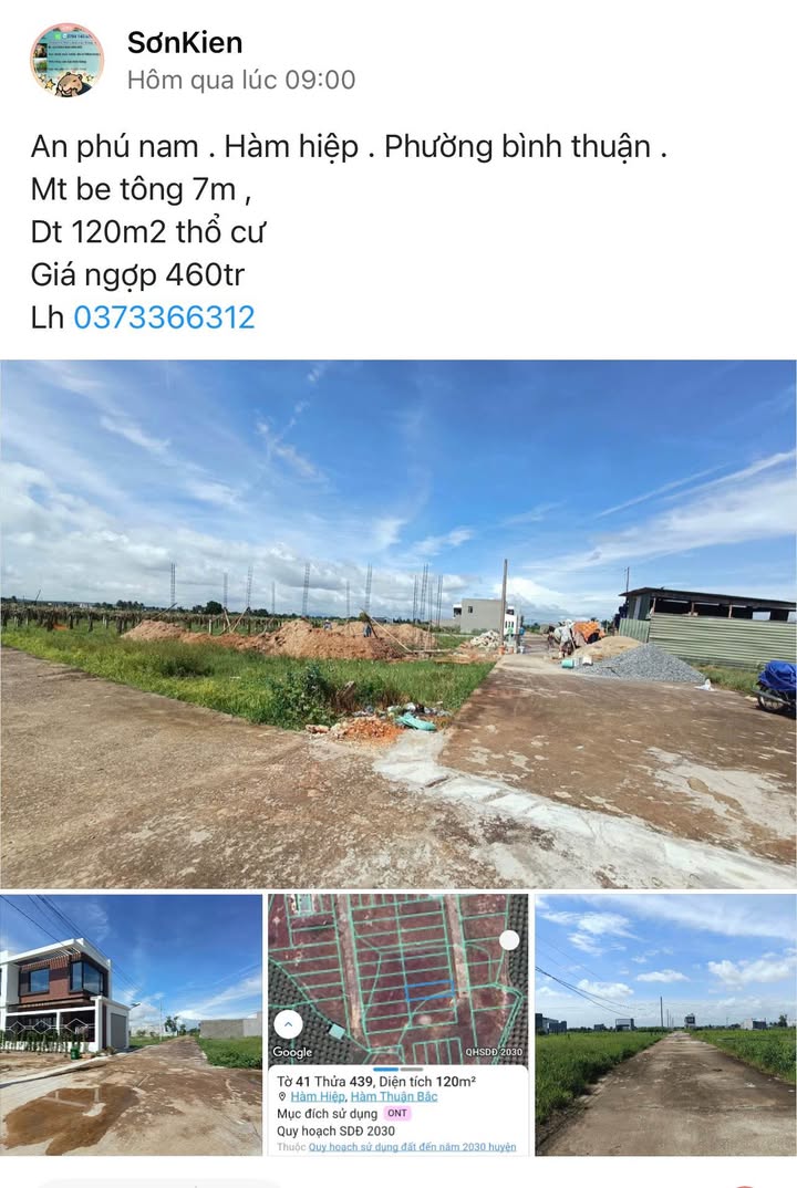 Đất thổ cư 120m² phường Hàm Hiệp, giá chỉ 460 triệu - Cơ hội đầu tư tuyệt vời!