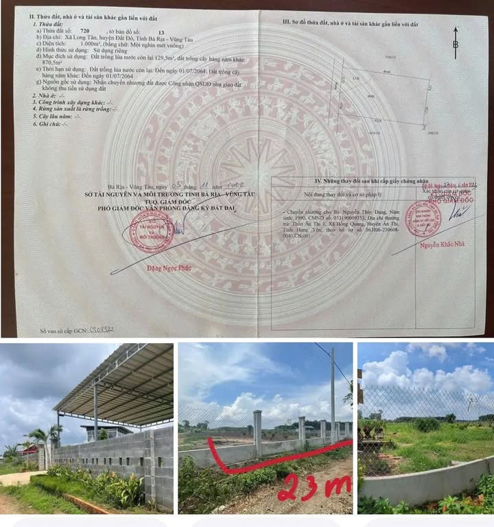 Đất nền Long Tân, Đất Đỏ 1000m² giá 1.35 tỷ - View núi thoáng mát!