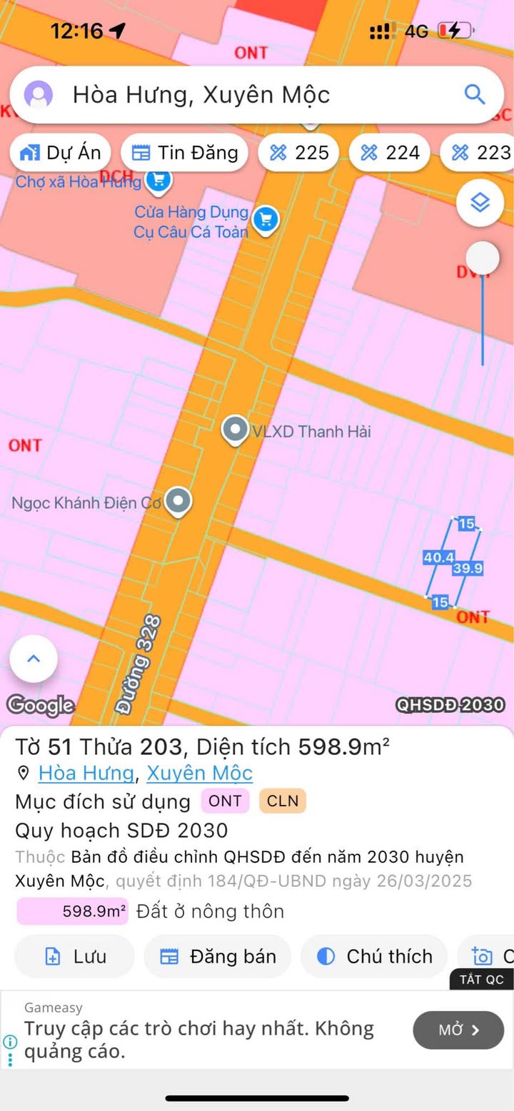 Đất nền Hòa Hưng - Xuyên Mộc 600m² giá 2.025 tỷ - Vị trí đắc địa, tiện ích đầy đủ!