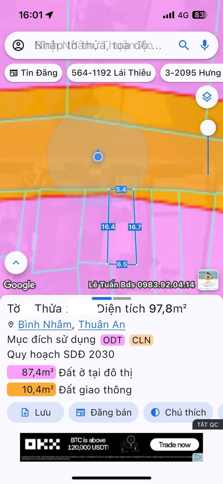 Đất mặt tiền đường Cây Me Bình Nhâm 104m² giá 4.2 tỷ - Đầu tư sinh lời ngay!