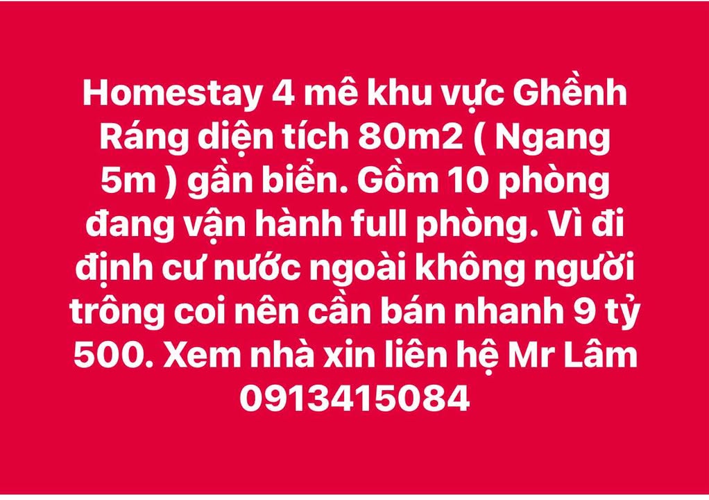 Homestay 4 Mê Ghềnh Ráng 80m² giá 9.5 tỷ - Cơ hội đầu tư hấp dẫn!