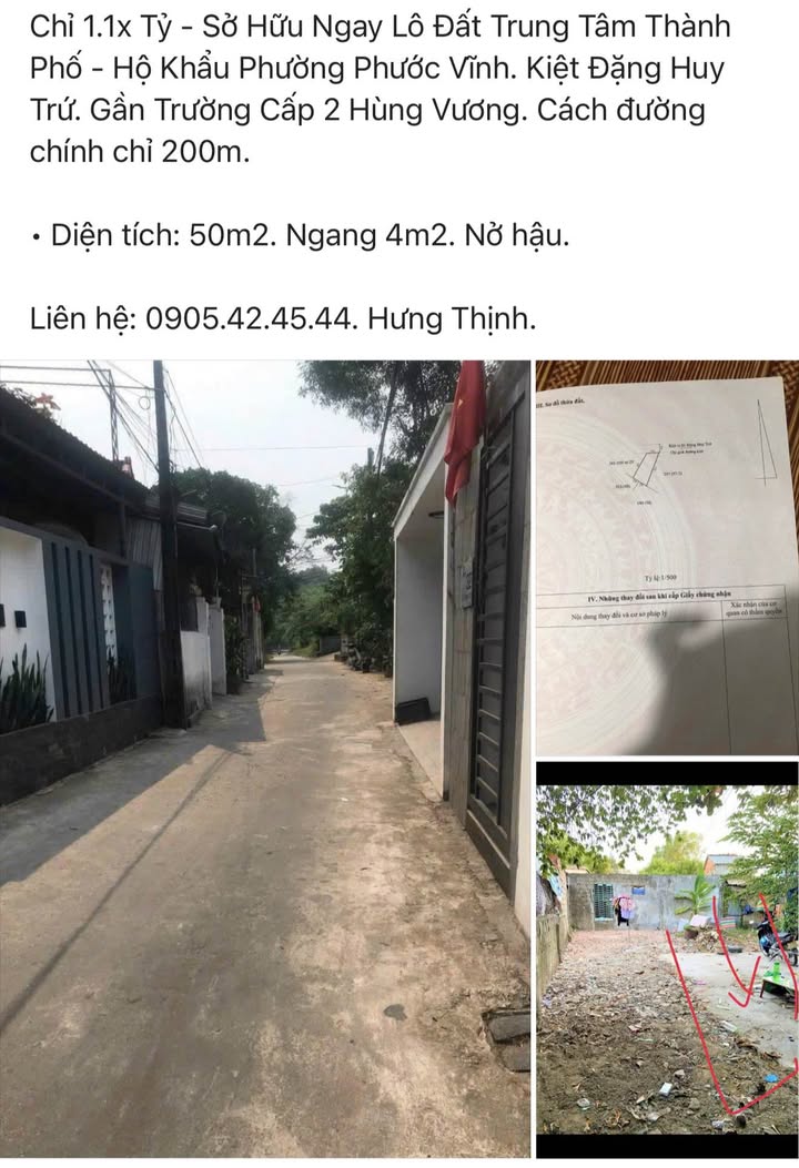 Đất nền Phước Vĩnh Huế 50m² chỉ 1.1 tỷ - Cơ hội sở hữu ngay!