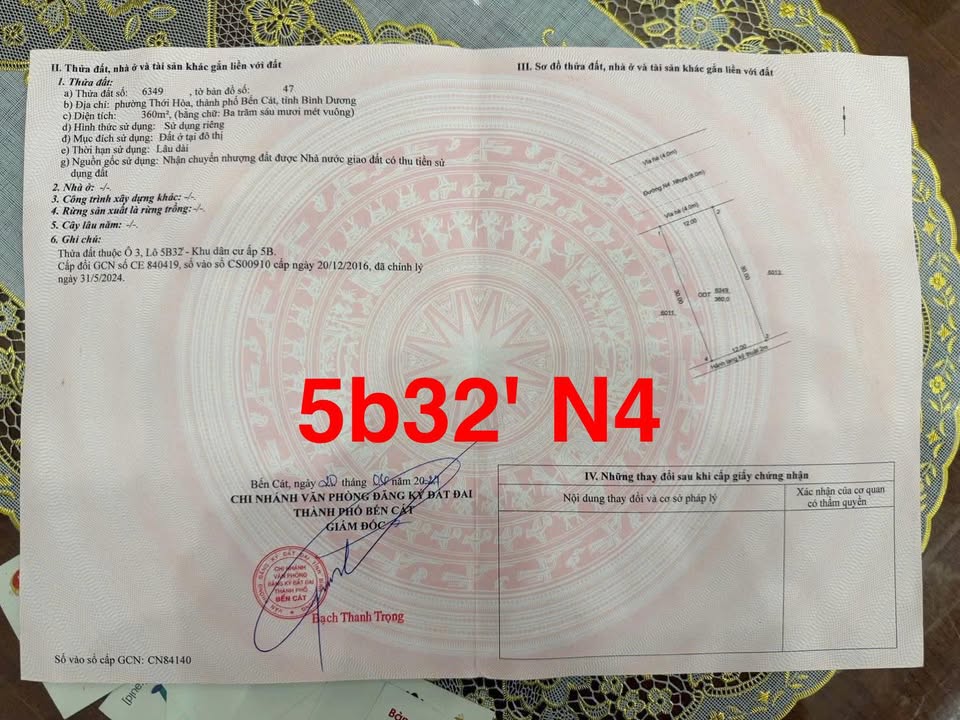 Đất nền biệt thự 360m² tại đường N4, phường Thới Hòa, giá 3.3 tỷ - Cơ hội đầu tư sinh lời!