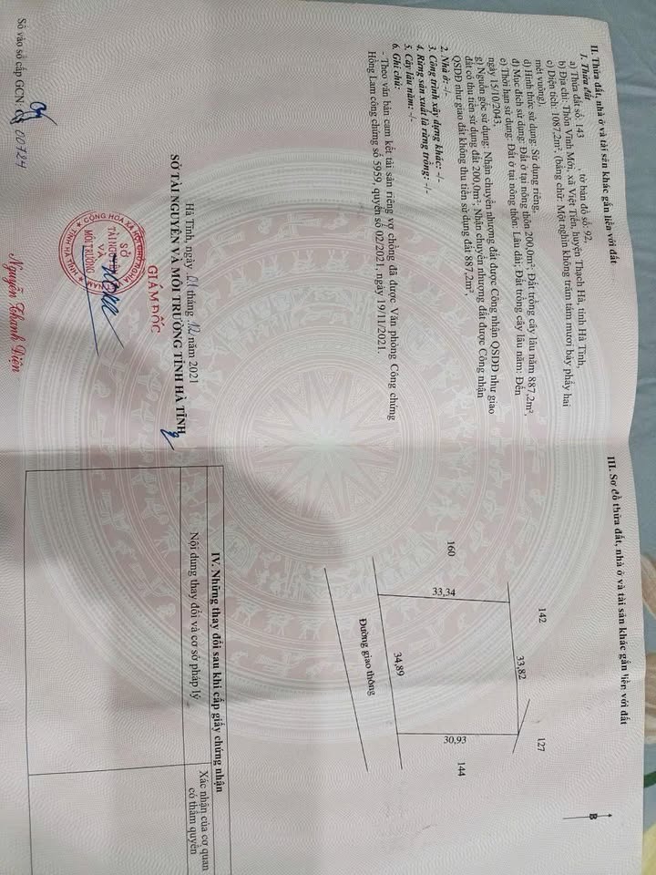 Đất nền xã Việt Tiến Thạch Hà 1087m² giá 2 tỷ - Đầu tư sinh lời ngay!