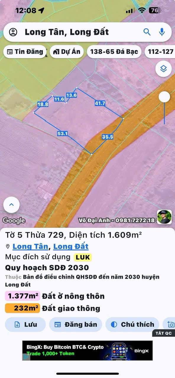 Đất vườn Long Tân 1600m² giá 4.32 tỷ - View núi tuyệt đẹp!