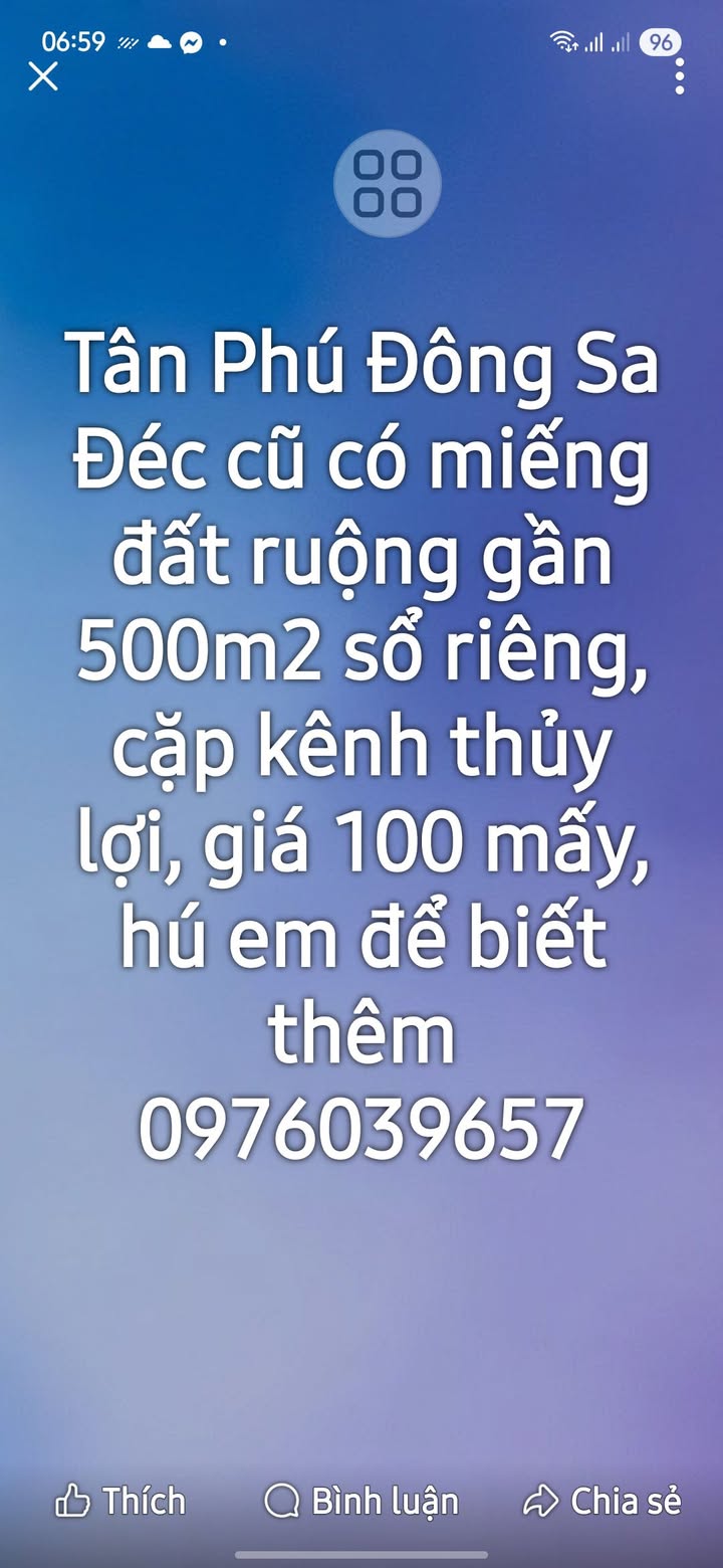 Đất nền Tân Phú Đông Sa Đéc 500m² sổ đỏ - Giá chỉ 100 triệu!
