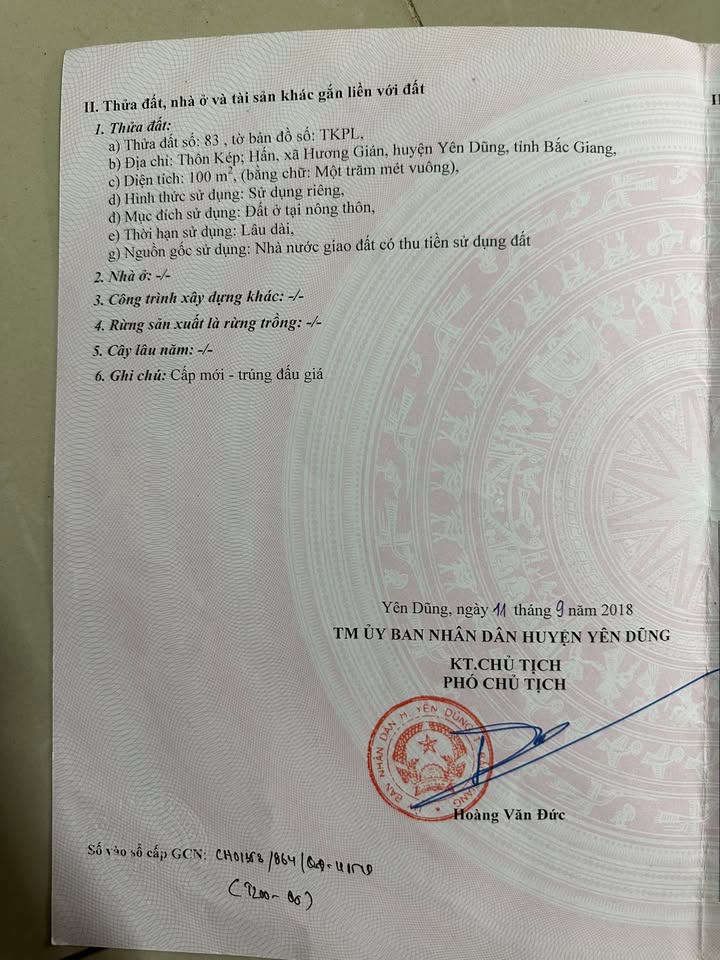 Đất nền Hương Gián Yên Dũng 100m² giá 3.2 tỷ - Chính chủ bán gấp!