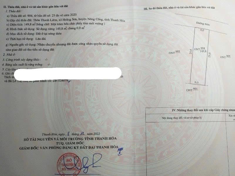 Đất thổ cư Hoàng Sơn Nông Cống 150m² giá 500 triệu - Cơ hội đầu tư tuyệt vời!