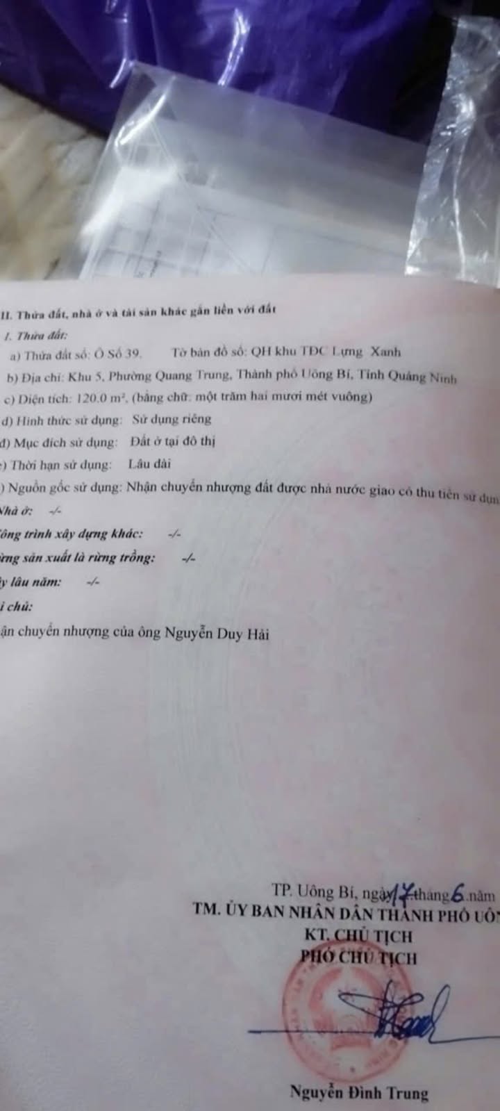 Đất nền khu quy hoạch 5A Quang Trung Uông Bí 120m² - Vị trí đắc địa, thuận lợi xây dựng!