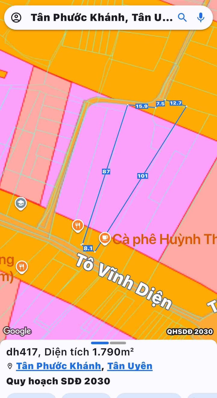 Đất nền mặt tiền đường Tô Vĩnh Diện, Tân Phước Khánh 1800m² giá 19.5 tỷ - Đầu tư sinh lời ngay!