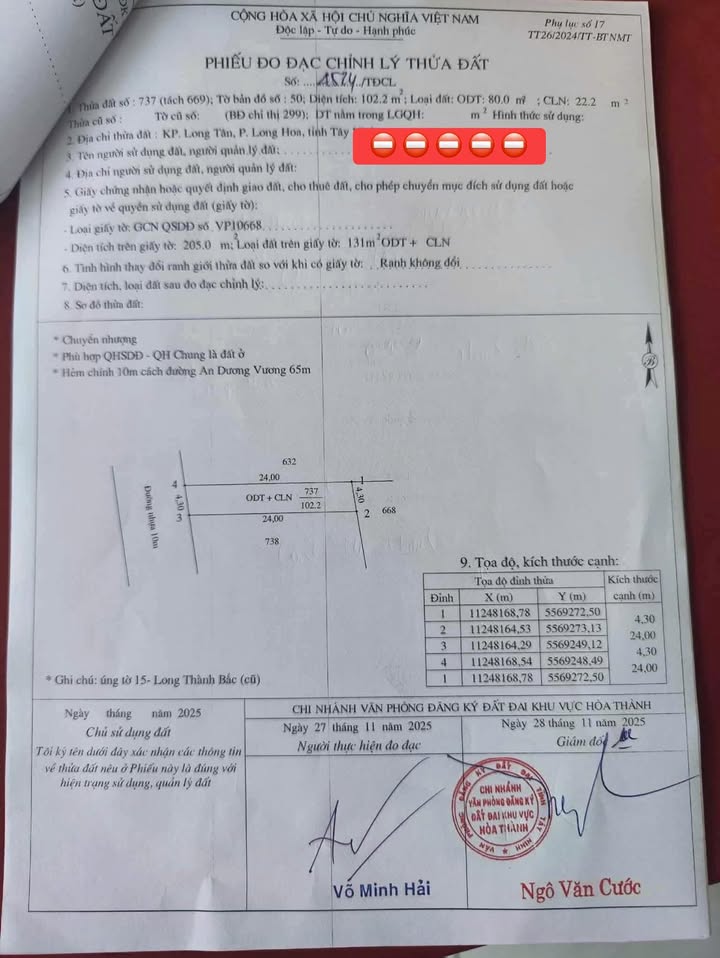 Đất thổ cư 103m² tại Hòa Thành, Tây Ninh - Gần công viên và chợ Long Hoa!