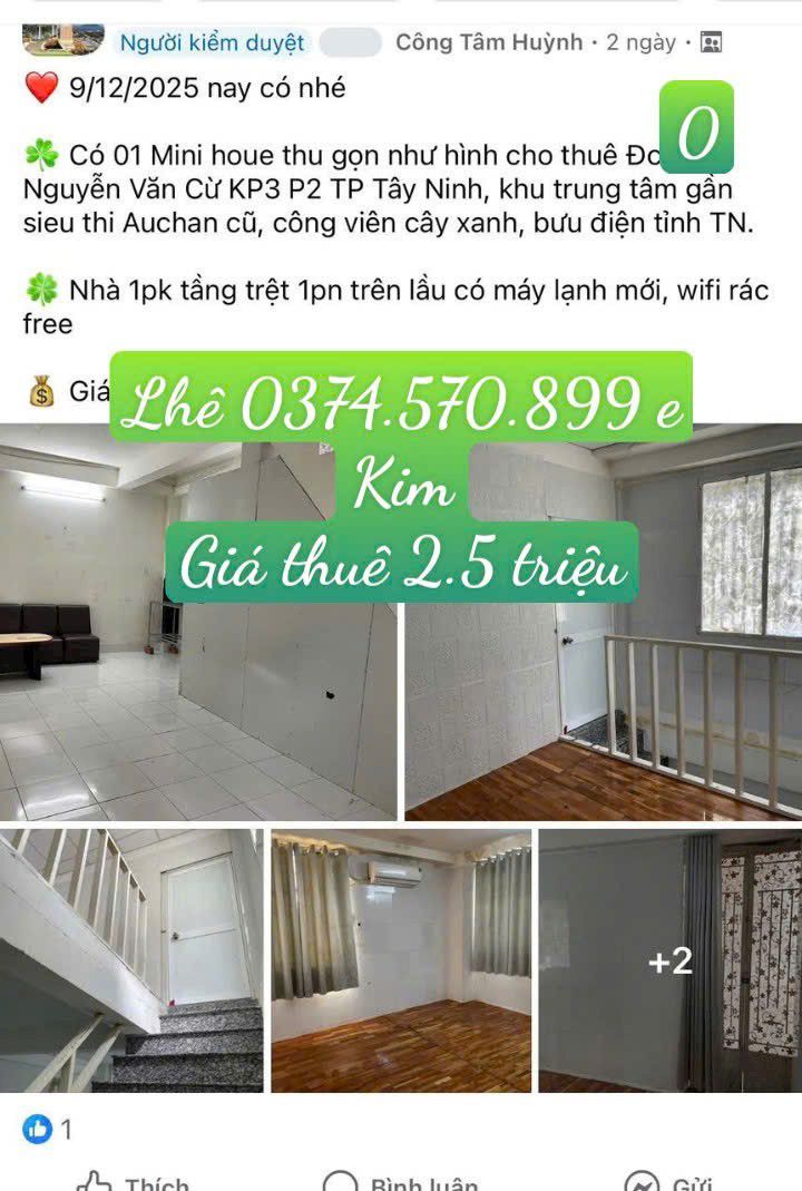 Nhà cho thuê đường Nguyễn Văn Cừ, phường 2, TP Tây Ninh giá 2.5 triệu - Cơ hội tốt cho thuê ngay!