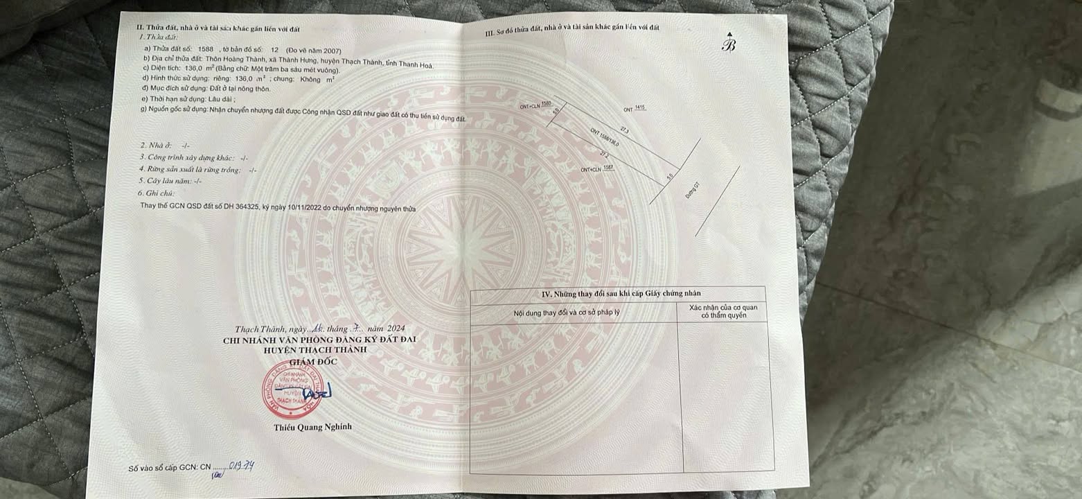 Đất thổ cư 136m² tại thôn Hoàng Thành, Thạch Thành - Giá chỉ 400 triệu!