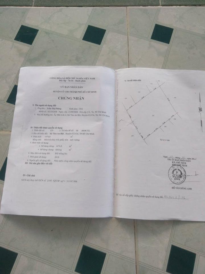 Đất nền Tân An Hội, Củ Chi 1650m² giá 990 triệu - Sổ hồng chính chủ