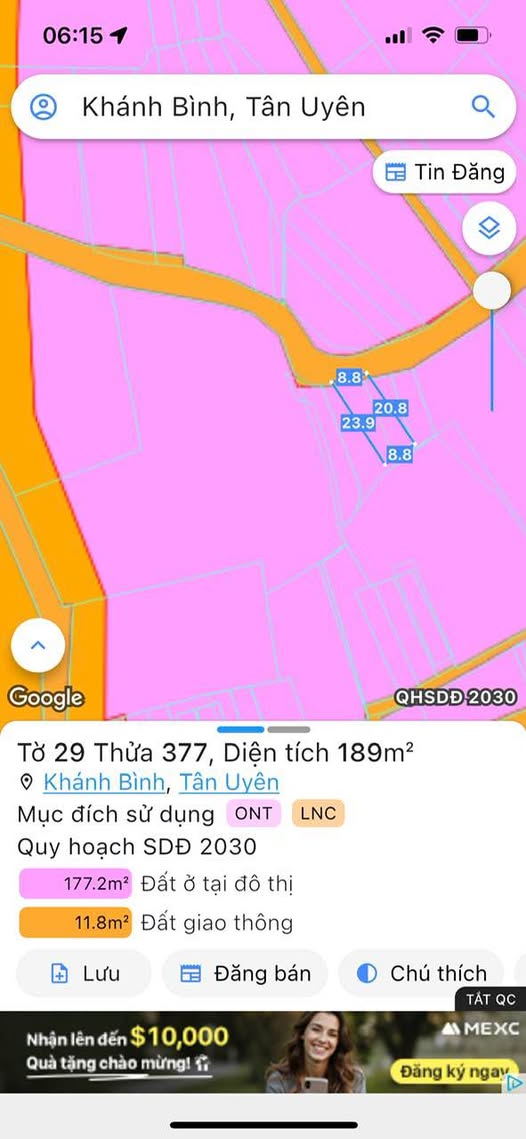 Đất nền Khánh Bình Tân Uyên 202.4m² giá 2.9 tỷ - Vị trí đẹp, gần KCN!