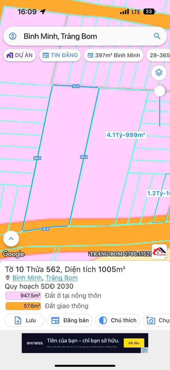 Đất mặt tiền xã Bình Minh, Đồng Nai 1005m² giá 4 tỷ - Phù hợp mở xưởng, nhà vườn nghỉ dưỡng!