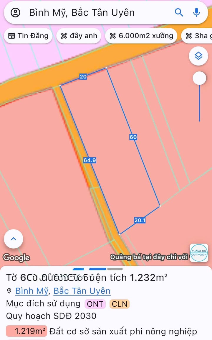 Đất nền quy hoạch SKC Bình Mỹ 1.232m² giá 8 tỷ - Pháp lý rõ ràng, thuận tiện đầu tư!