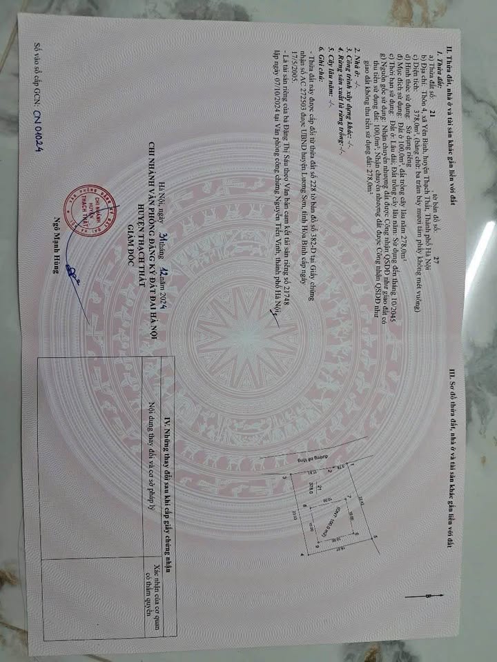 Đất thổ cư 378m² tại thôn 4, xã Yên Bình, Thạch Thất - Giá chỉ 7.57 tỷ VND!