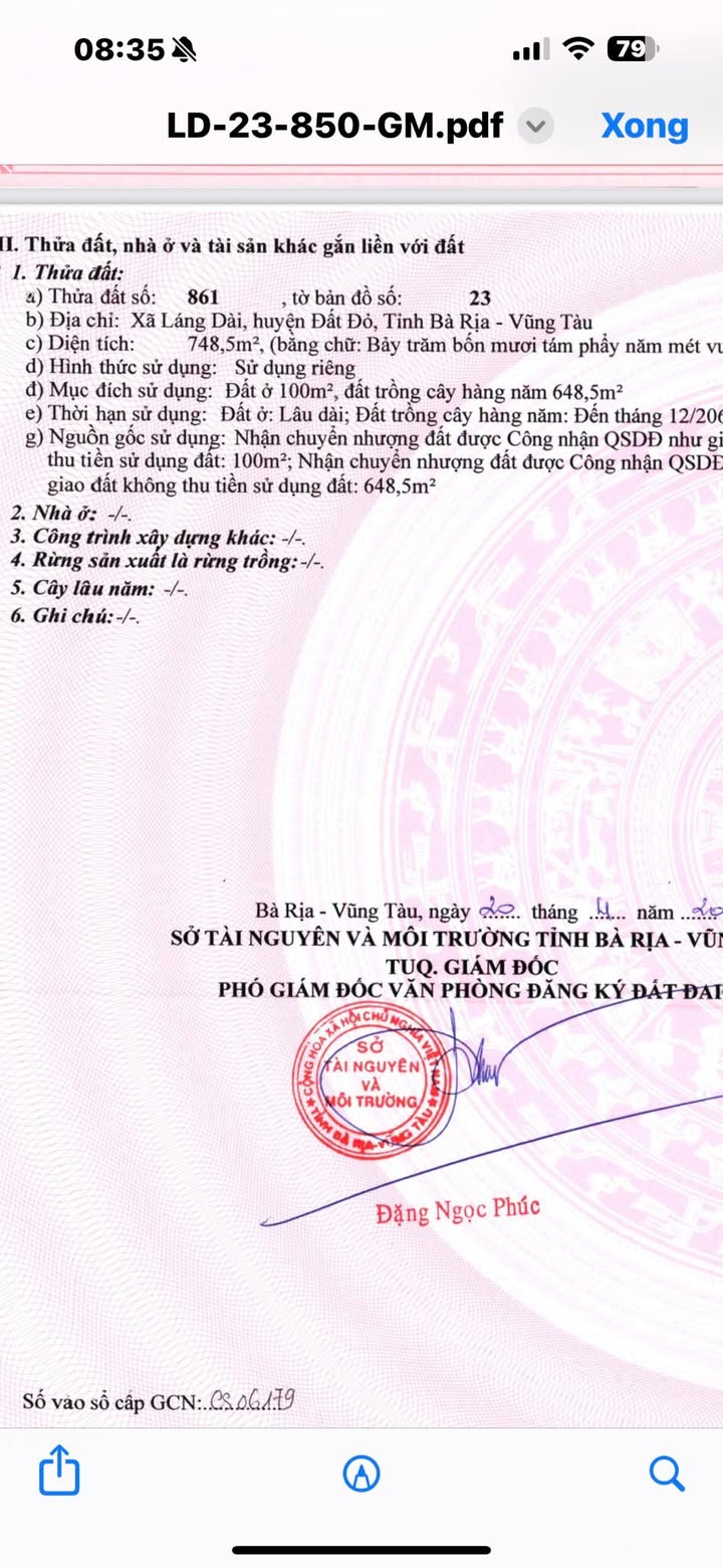 Đất nền Láng Dài Đất Đỏ 748m² giá 1.45 tỷ - Đầu tư sinh lời ngay!