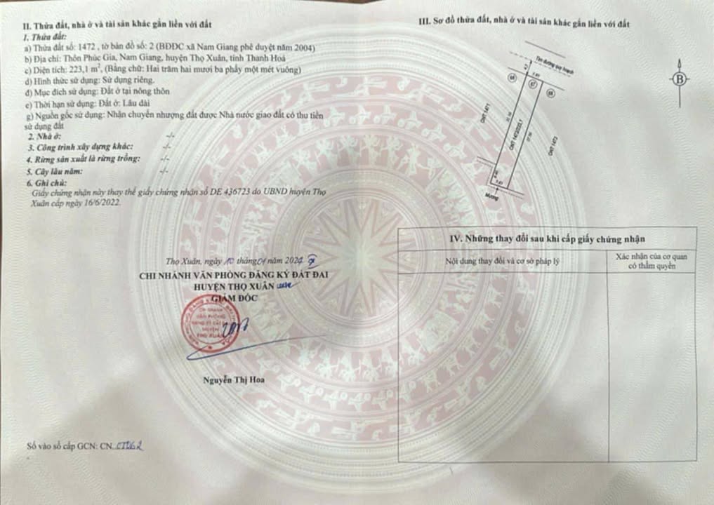 Đất nền Nam Giang, Thọ Xuân 223m² giá tốt - Cơ hội đầu tư tuyệt vời!