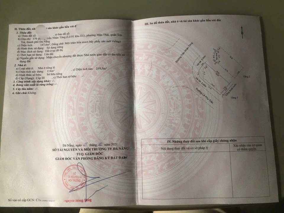 Nhà 2 mặt tiền đường Trần Nhân Tông & Lê Phụ Trần, Đà Nẵng 147.6m² - Đầu tư sinh lời ngay!