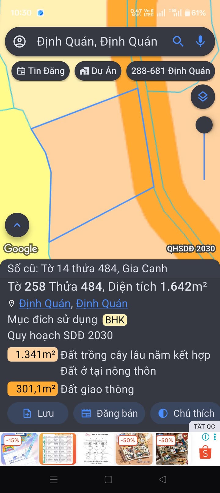 Đất nền 1,6 sào Gia Canh, Định Quán - Giá 1,15 tỷ - Sổ hồng riêng, mặt tiền đường rộng!