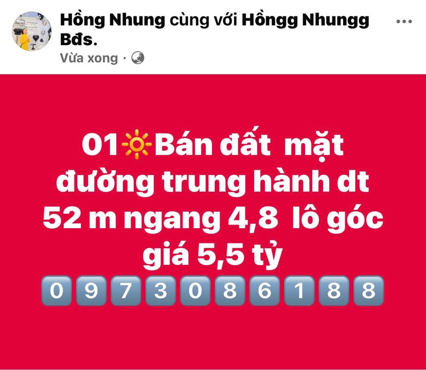 Đất mặt đường Trung Hành, Hải Phòng 52m² giá 5.5 tỷ - Lô góc đắc địa!