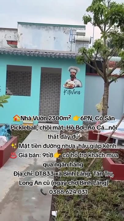 Nhà vườn 2300m² xã Bình Lãng, Tân Trụ, Long An - Giá 9.8 tỷ - Nội thất đầy đủ và tiện nghi