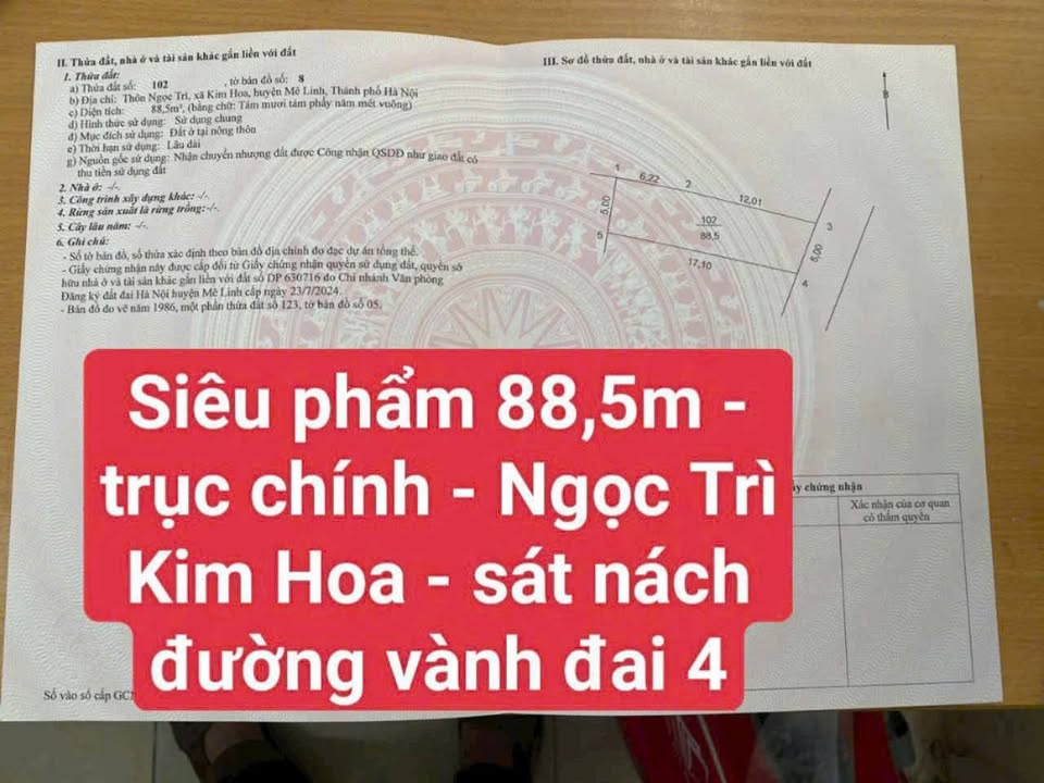 Đất nền trục chính Ngọc Trì Kim Hoa 88.5m² giá thương lượng - Cơ hội đầu tư lý tưởng!