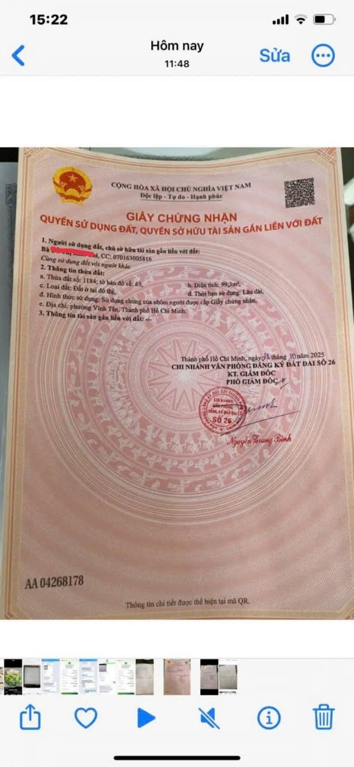 Đất nền Vĩnh Tân 95m² giá 1.1 tỷ - Sổ đỏ chính chủ, cơ hội đầu tư hấp dẫn!