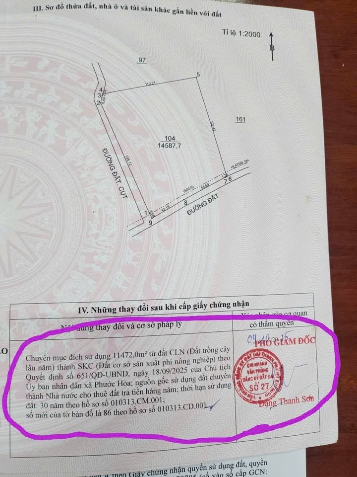 Đất nền KCN VSIP IV, Vĩnh Hoà, Phú Giáo 14.587m² giá 30 tỷ - Cơ hội đầu tư hấp dẫn!
