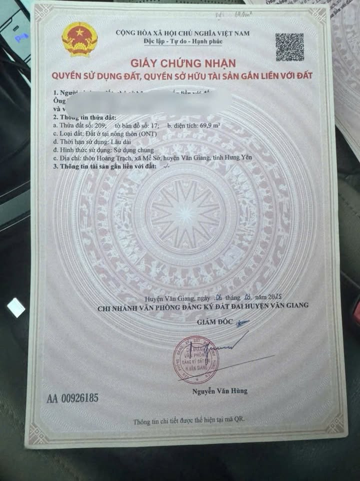 Đất thổ cư 69,9m² tại Hoàng Trạch - Mễ Sở giá 400 triệu - Cơ hội đầu tư lý tưởng!