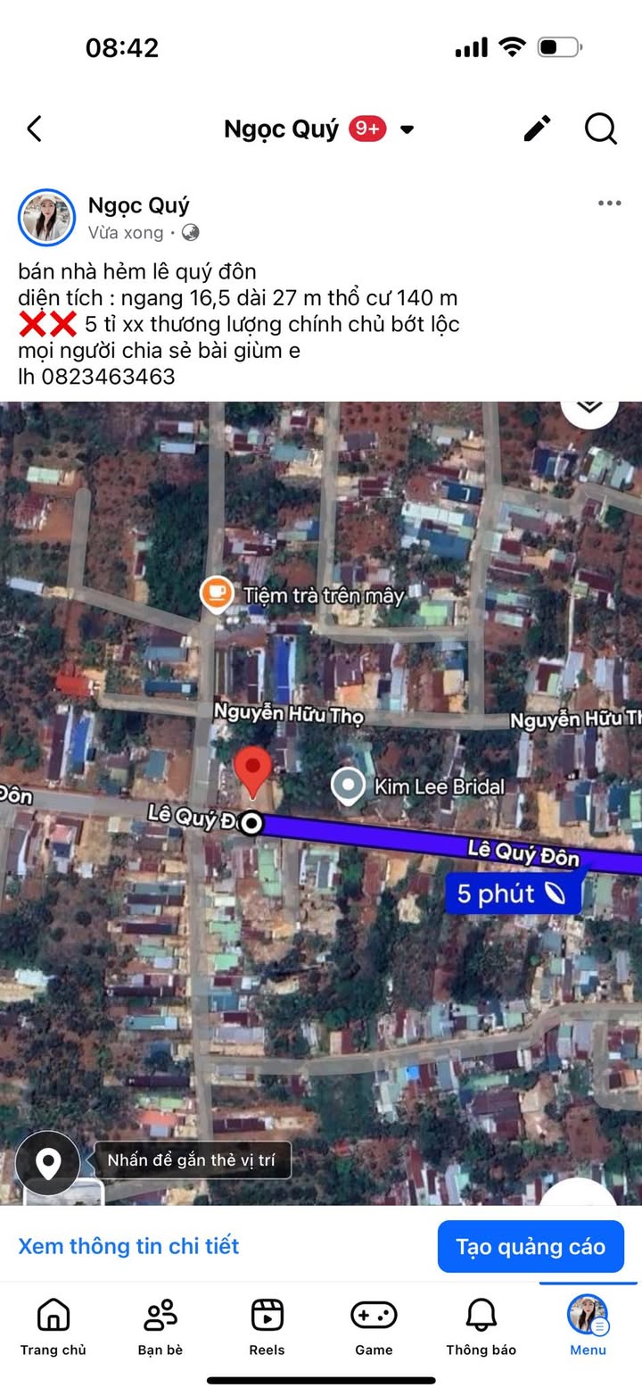 Nhà hẻm Lê Quý Đôn Buôn Hồ 445m² giá 5 tỷ - Chính chủ thương lượng