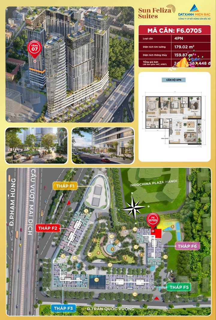 Căn hộ 4PN Sun Feliza Suites - Cầu Giấy 159m² giá 24.423 tỷ - Thiết kế đẳng cấp, view đẹp!