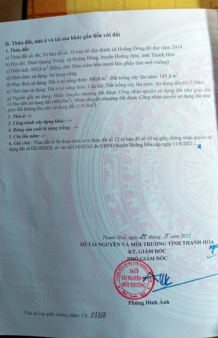 Đất nền Hoằng Đông 545m² giá chỉ 1.637 tỷ - Cơ hội đầu tư tuyệt vời!